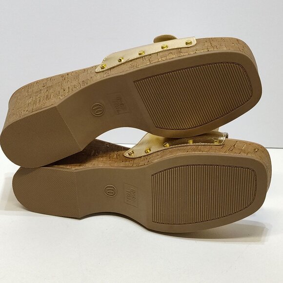 Time and Tru Gold Buckle Cork Wedge Platform Memory Foam Sandals Size 10 NWT - Picture 9 of 11